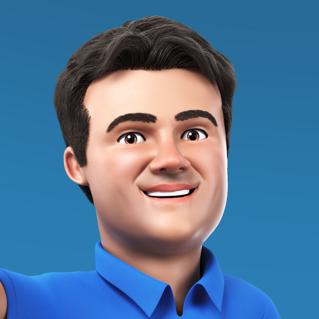 personagem mascote 3D baseado em uma caricatura